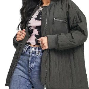 TopShop Quilted Jacket in Olive UK Med US 8-10